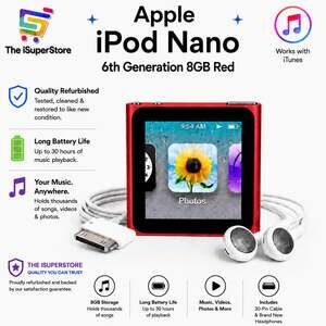 Refurbished Apple iPod Nano 6th Gen 8GB Red - New Battery- 1 YR warranty